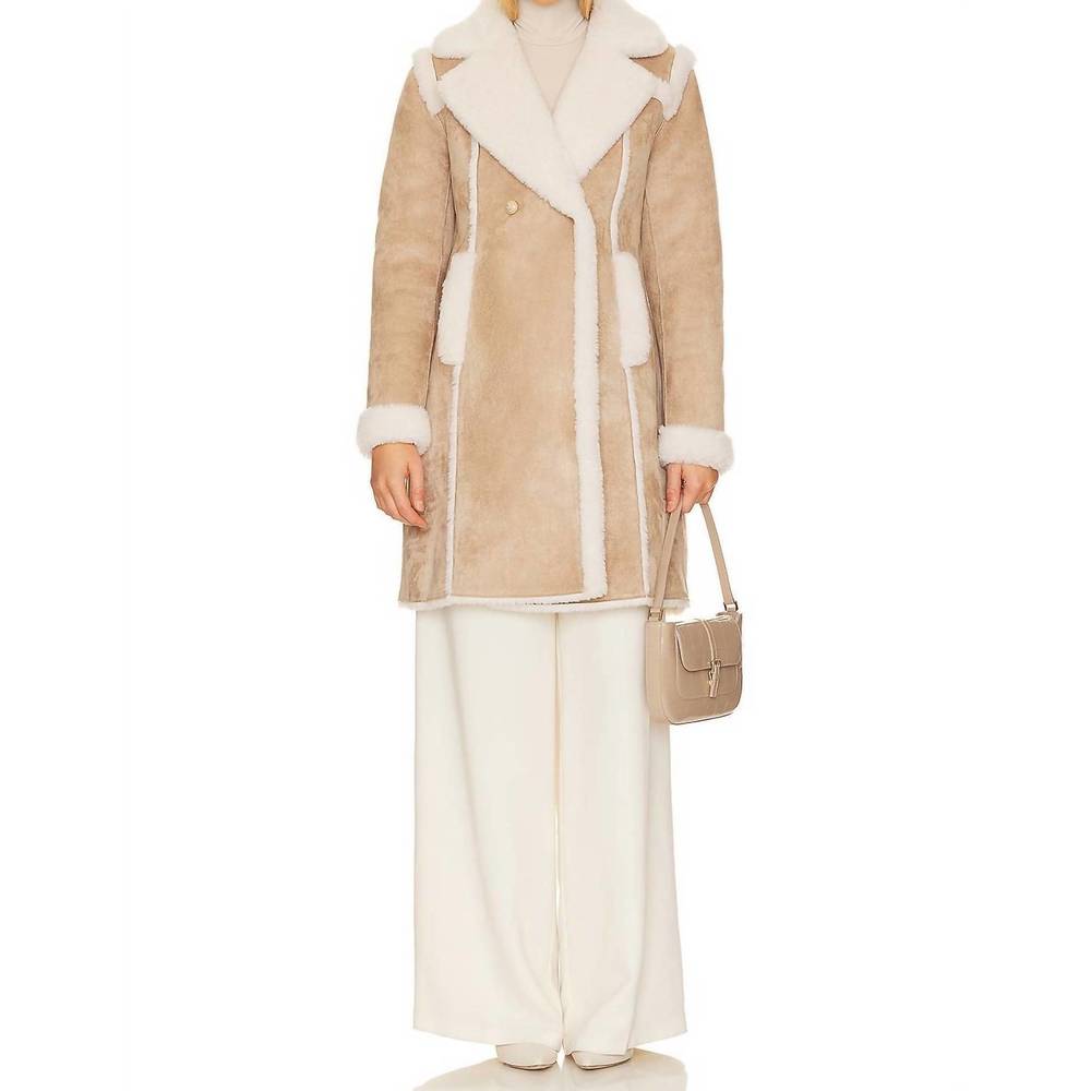 NEW GENERATION LOVE scottie faux suede shearling coat in taupe/white